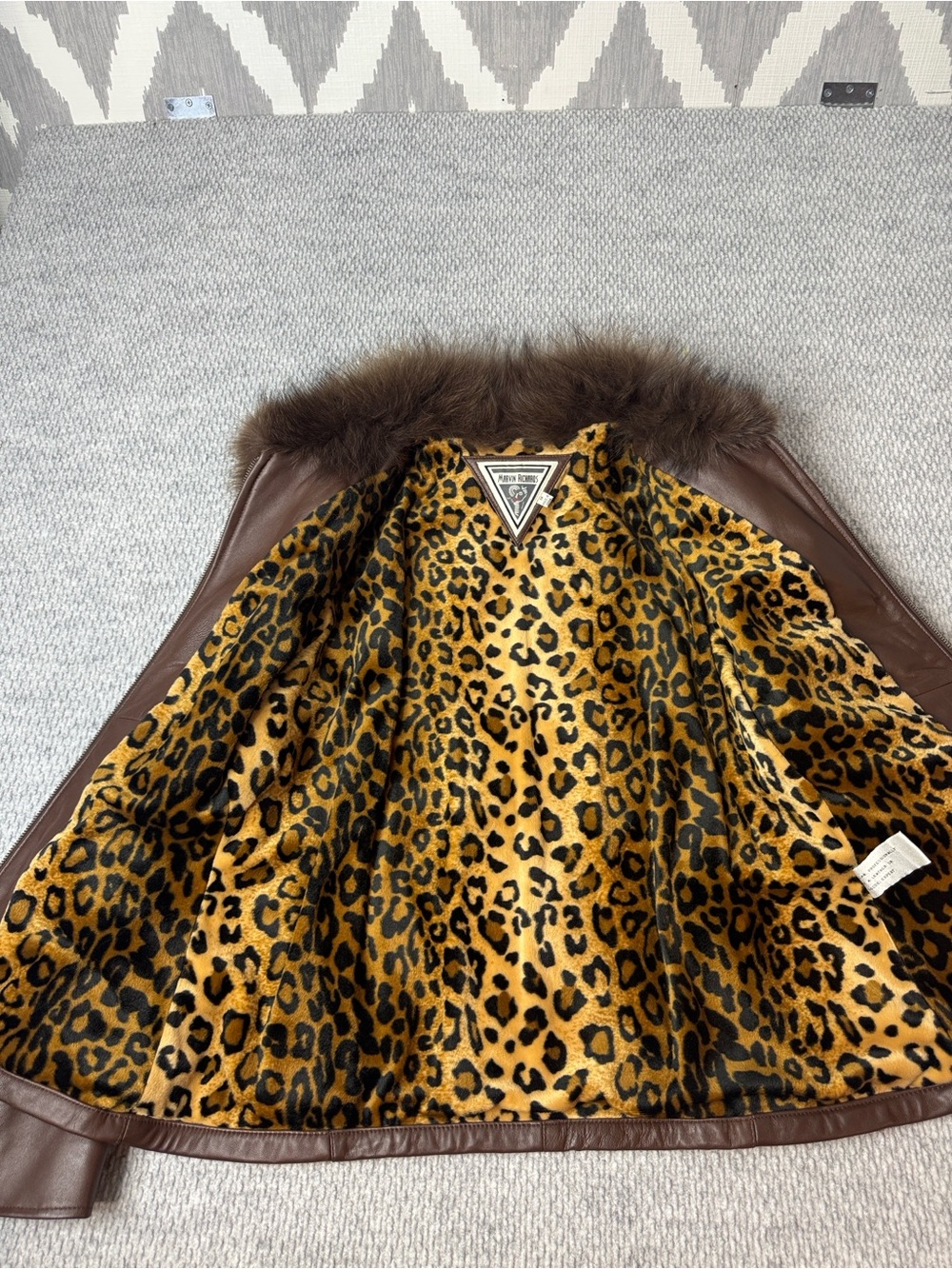 Vintage Leather Marvin Richards Fox Fur Coat Sz M